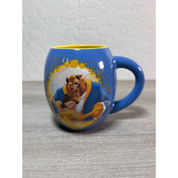 Disney Beauty and the Beast Blue Gold Roses 18 Oz Ceramic Coffee Tea Mug Cup - Picture 1 of 4